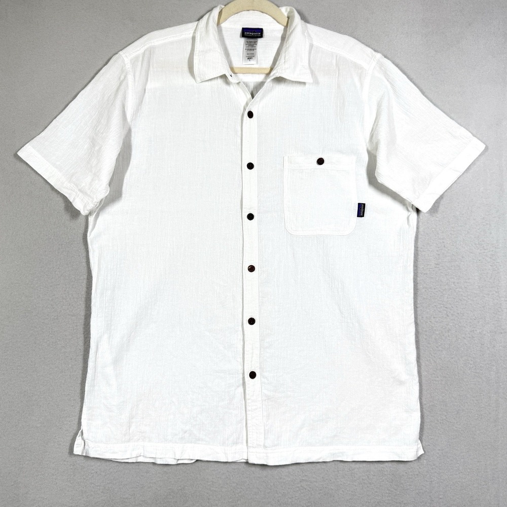 Patagonia Shirt Men Large AC Lightweight Organic Cotton Resort Beach Texture A/C